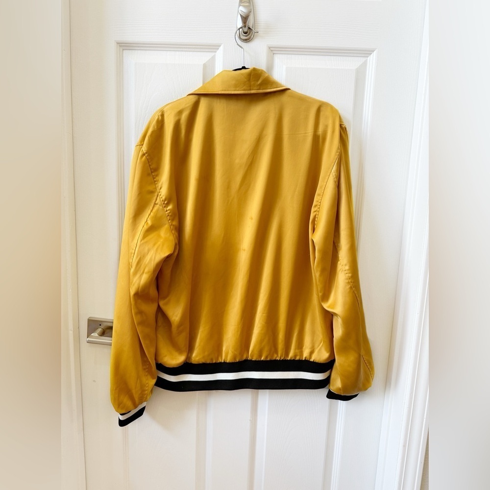 NEW WEIV Snap Button Satin Varsity Bomber Jacket Gold Black Size L - Picture 11 of 14